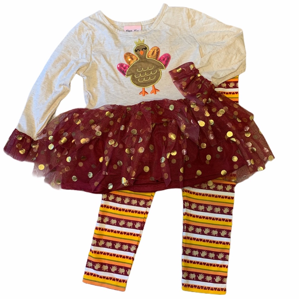 Little Lass Thanksgiving Outfit Turkey Tutu leggin